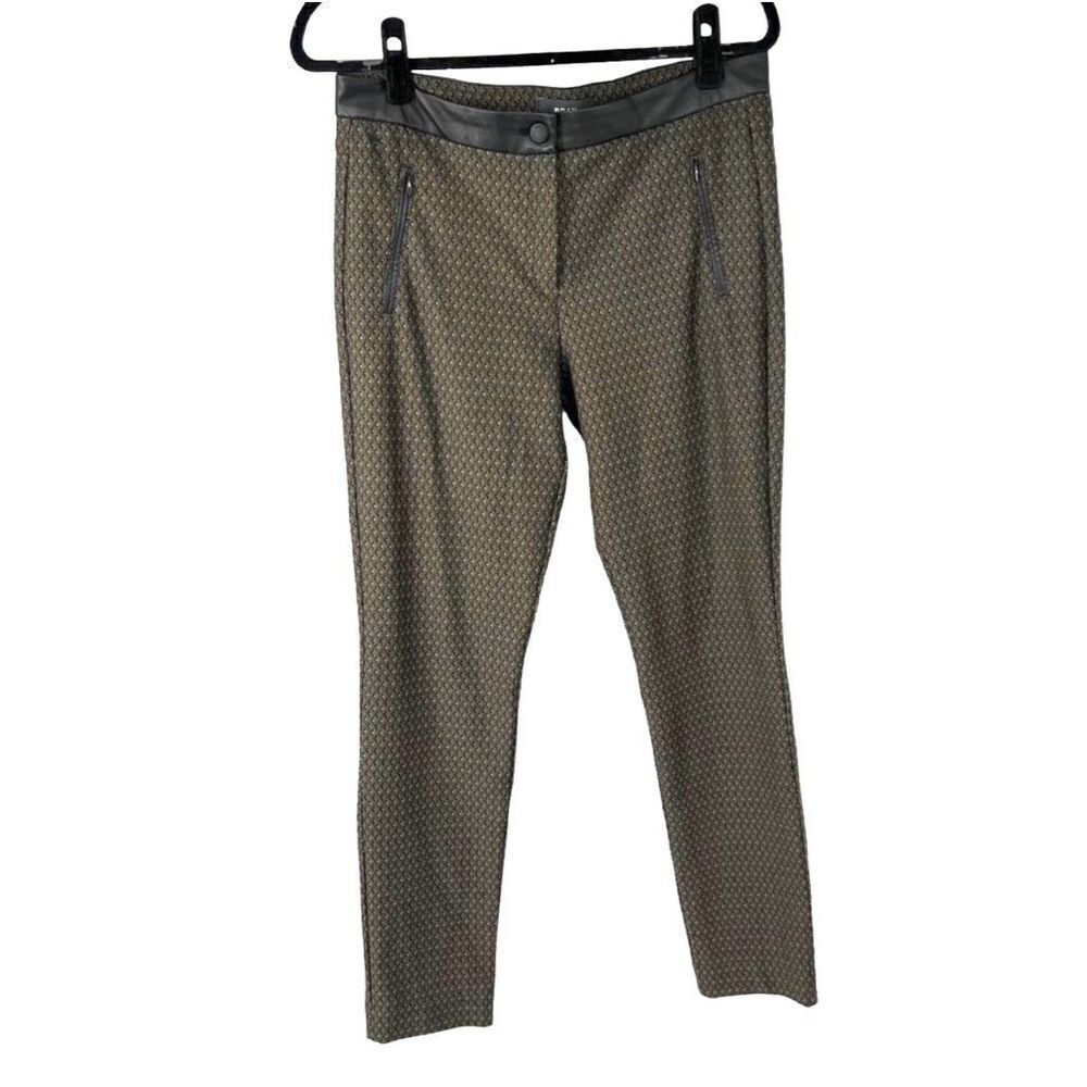 Brax Feel Good Olive Black Print Chino Faux Leather Piping Pants‎ 31/32